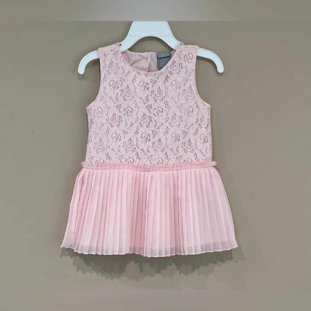 ☀️NWOT Tahari Baby Girl Lace Plisse Adorned Lined Dress, 18-24 mo
